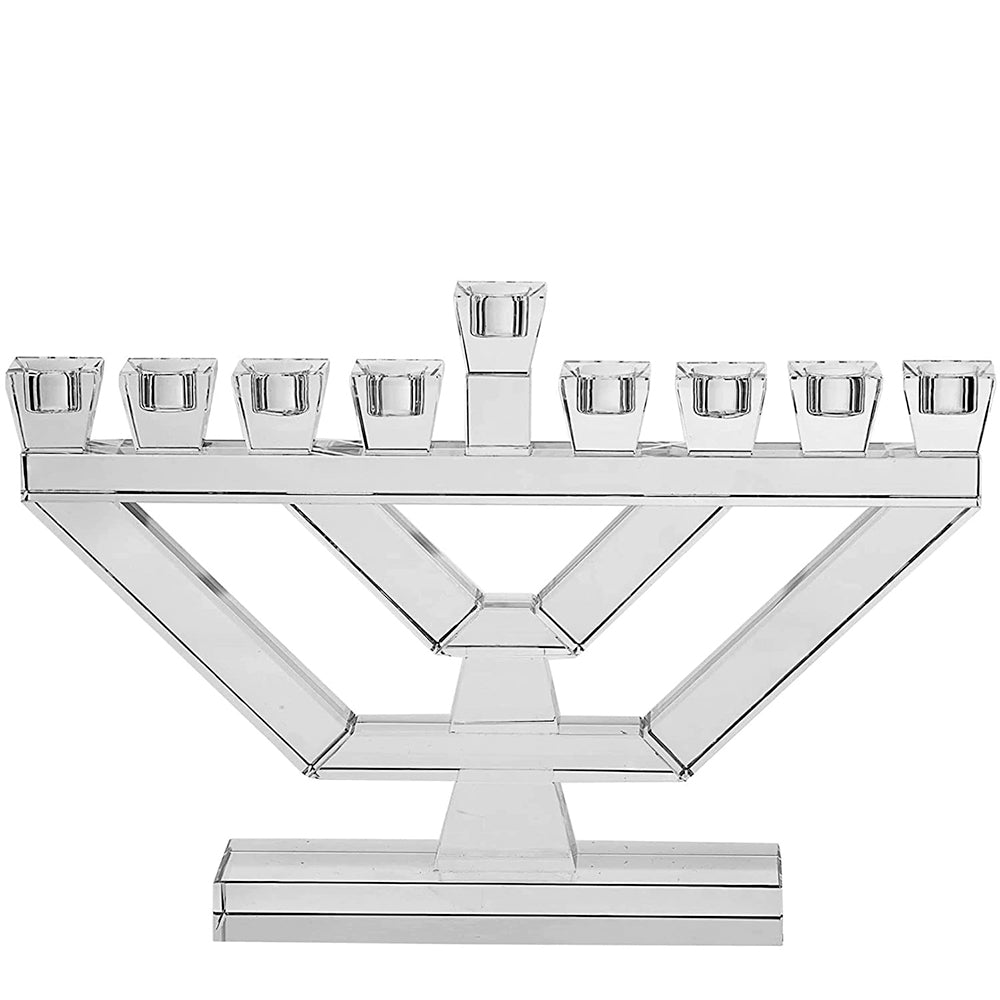(D) Judaica Crystal Geometric Menorah for Oil Chanukah Decor (17'')