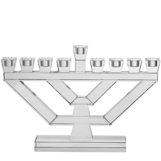 (D) Judaica Crystal Geometric Menorah for Oil Chanukah Decor (17'')