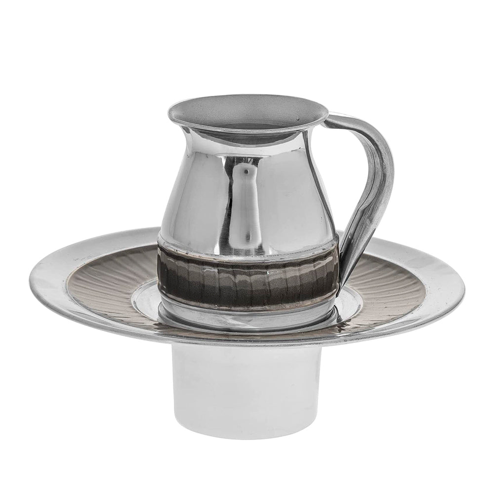 (D) Judaica Stainless Steel Mayim Achronim Cup with Tray 5'' (Grey)