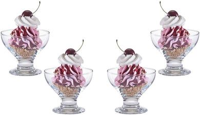 Charming Ice Cream Glass Bowl, Dessert Dish or Cup 9.5 Oz, Set of (4)