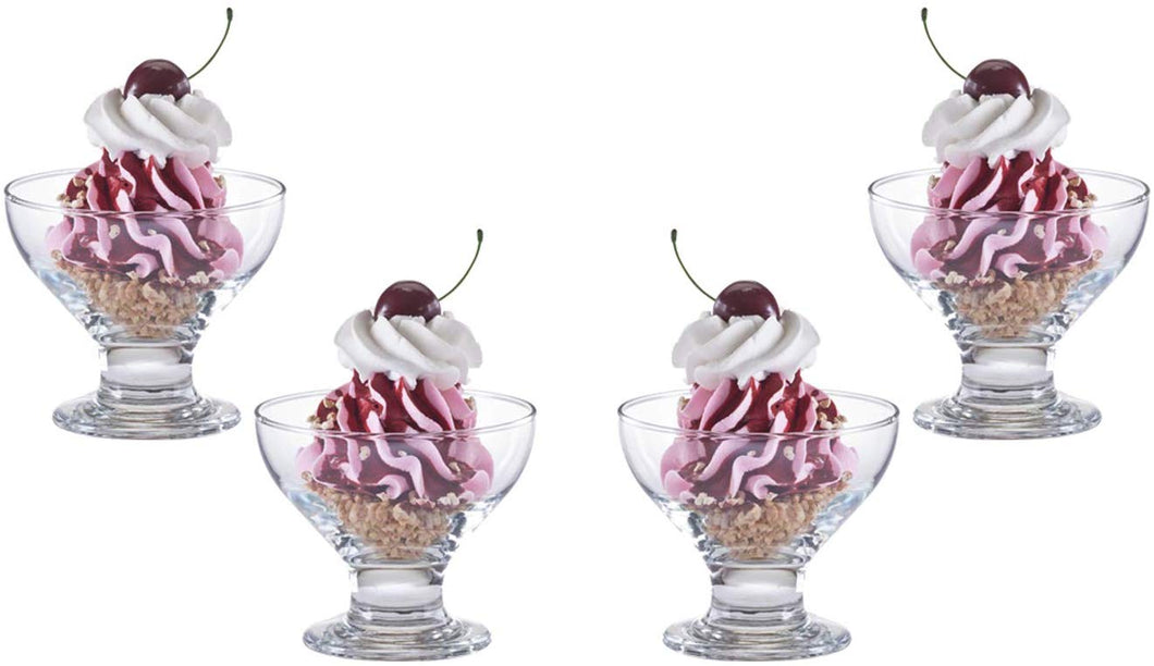 Charming Ice Cream Glass Bowl, Dessert Dish or Cup 9.5 Oz, Set of (4)