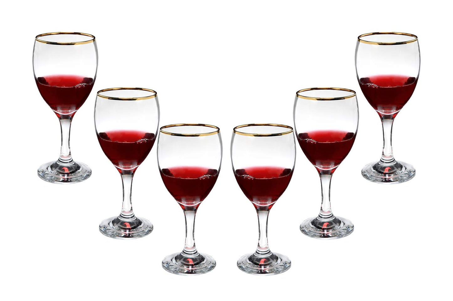 Romantic Stemmed Wine Glasses 10 Oz, Modern Crystal Goblets Gold Rim Set (4)