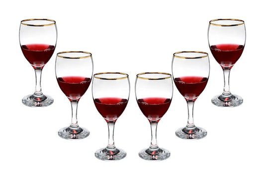 Romantic Stemmed Wine Glasses 10 Oz, Modern Crystal Goblets Gold Rim Set (4)
