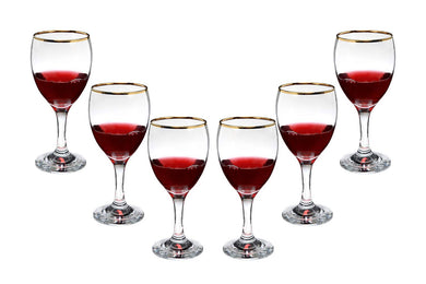 Romantic Stemmed Wine Glasses 10 Oz, Modern Crystal Goblets Gold Rim Set (4)