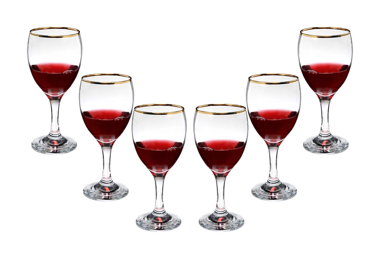Romantic Stemmed Wine Glasses 10 Oz, Modern Crystal Goblets Gold Rim Set (6)