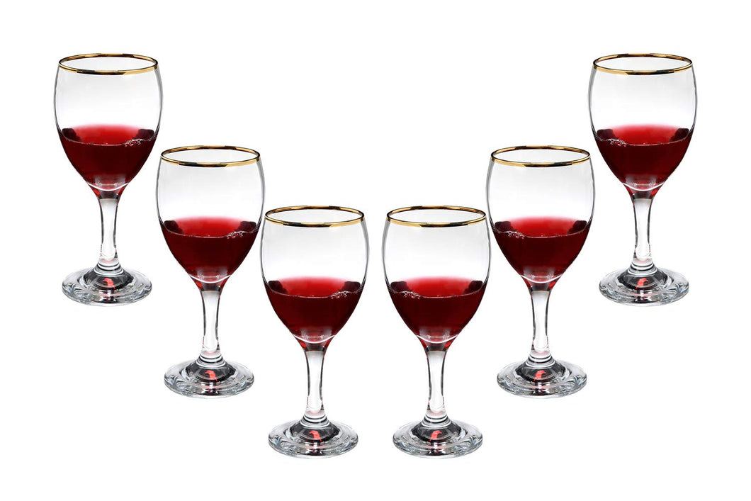 Romantic Stemmed Wine Glasses 10 Oz, Modern Crystal Goblets Gold Rim Set (6)