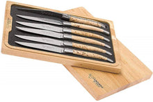 (D) Vintage Handcrafted 6-Piece Steak Cutlery Set (Beige Birchwood Handles)