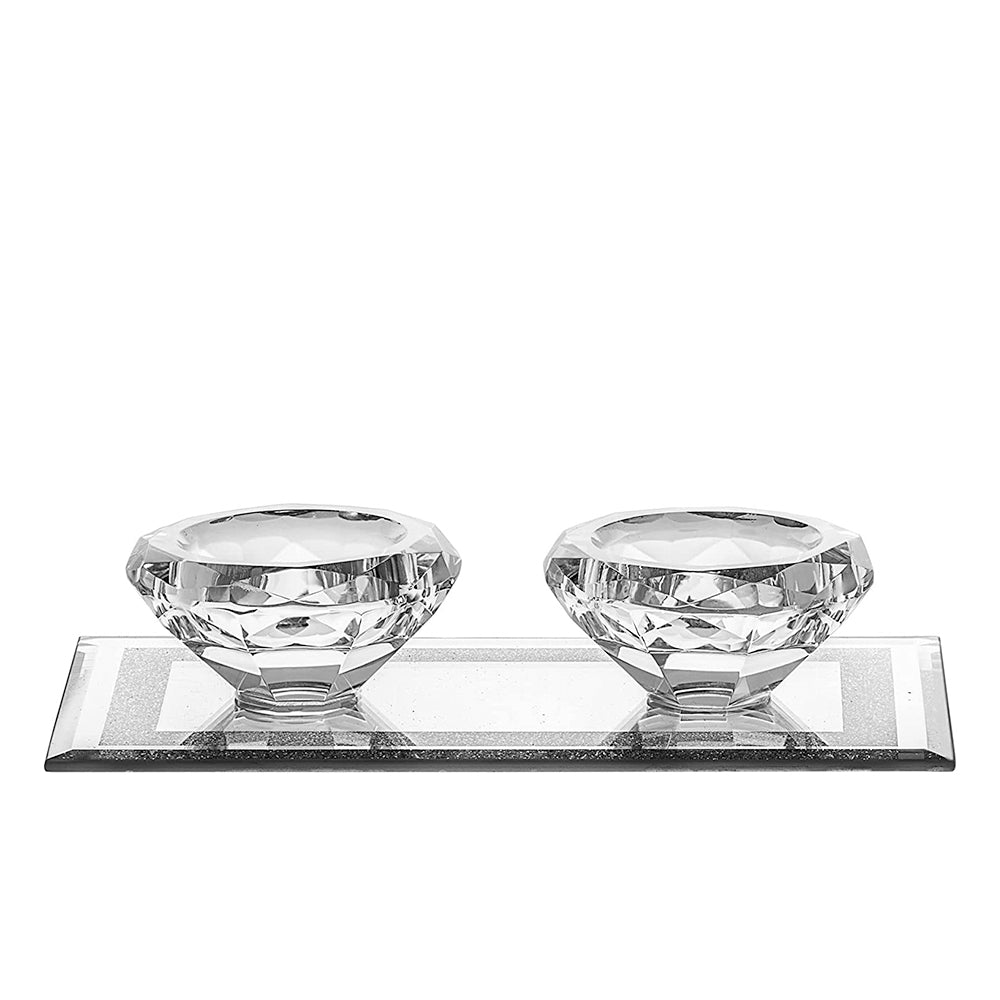 (D) Crystal and Silver Candlestick for Tealight Judaica Candle Holder Jewish