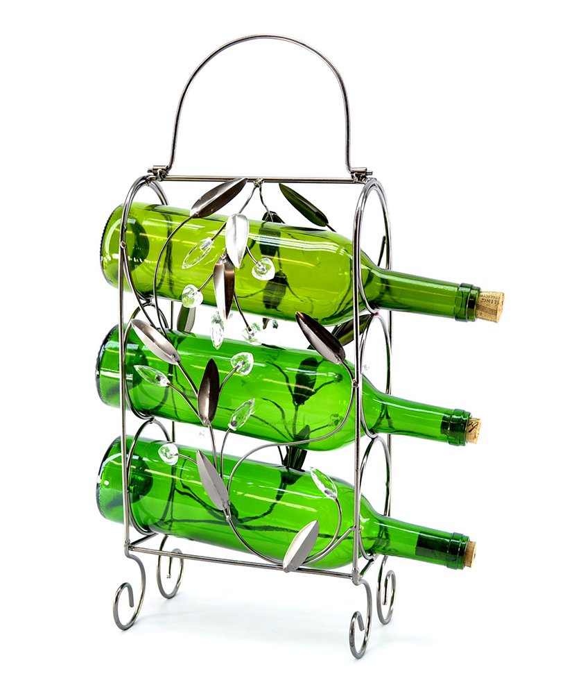 (D) Wine Bottle Holder for 3 Bottles with Floral Decor, Bar Counter Decoration