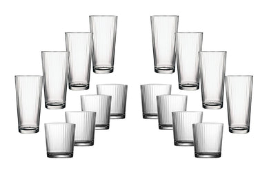 (D) Durable Drinking Glasses Set Of 16 Clear Water Glass Cups, Drinkware