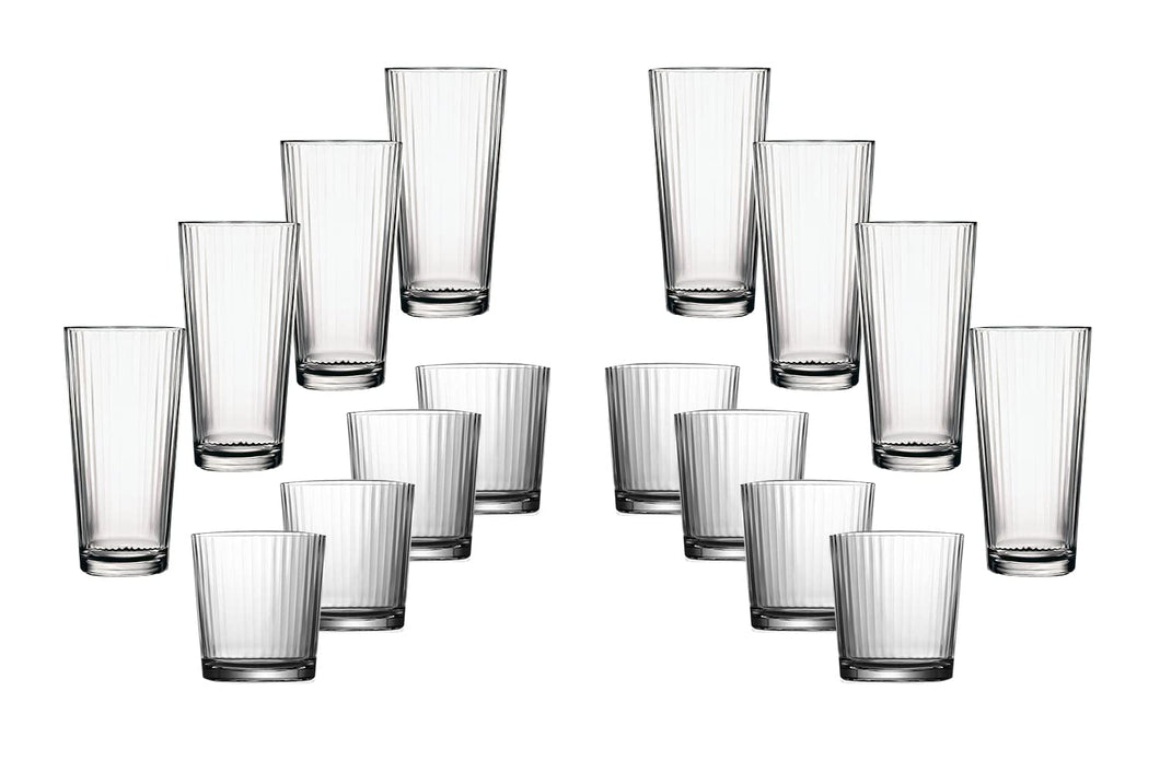 (D) Durable Drinking Glasses Set Of 16 Clear Water Glass Cups, Drinkware
