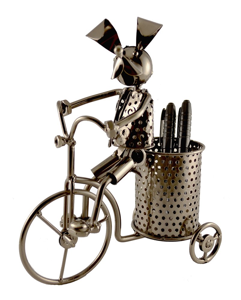 (D) Metal Pen Holder Dog on Tricycle for Desk - Industrial Style