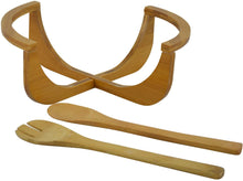 (D) Salad bowl with Tongs, Wood Salad Set with Bamboo Holder and 2 Serving Spoon