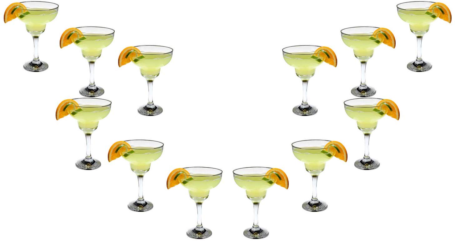 Margarita Stemmed Glasses Set 12 Oz, Crystal Clear Glassware Set of (12)