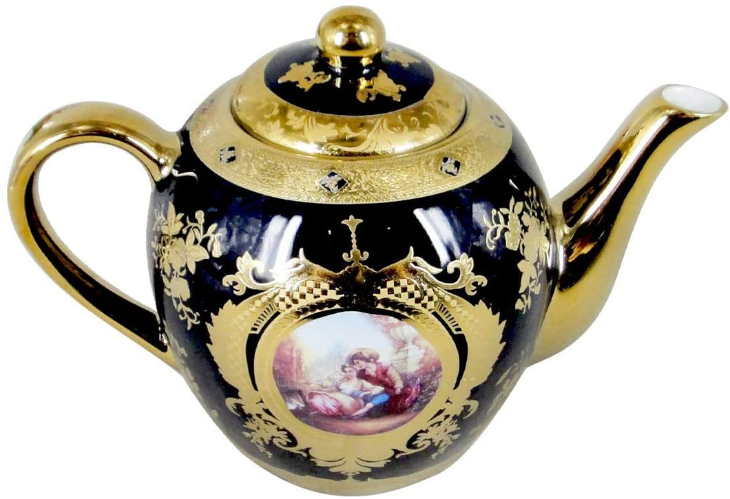 Royalty Porcelain Cobalt Blue Tea Pot 'Second Date', Limoges China 30 Oz