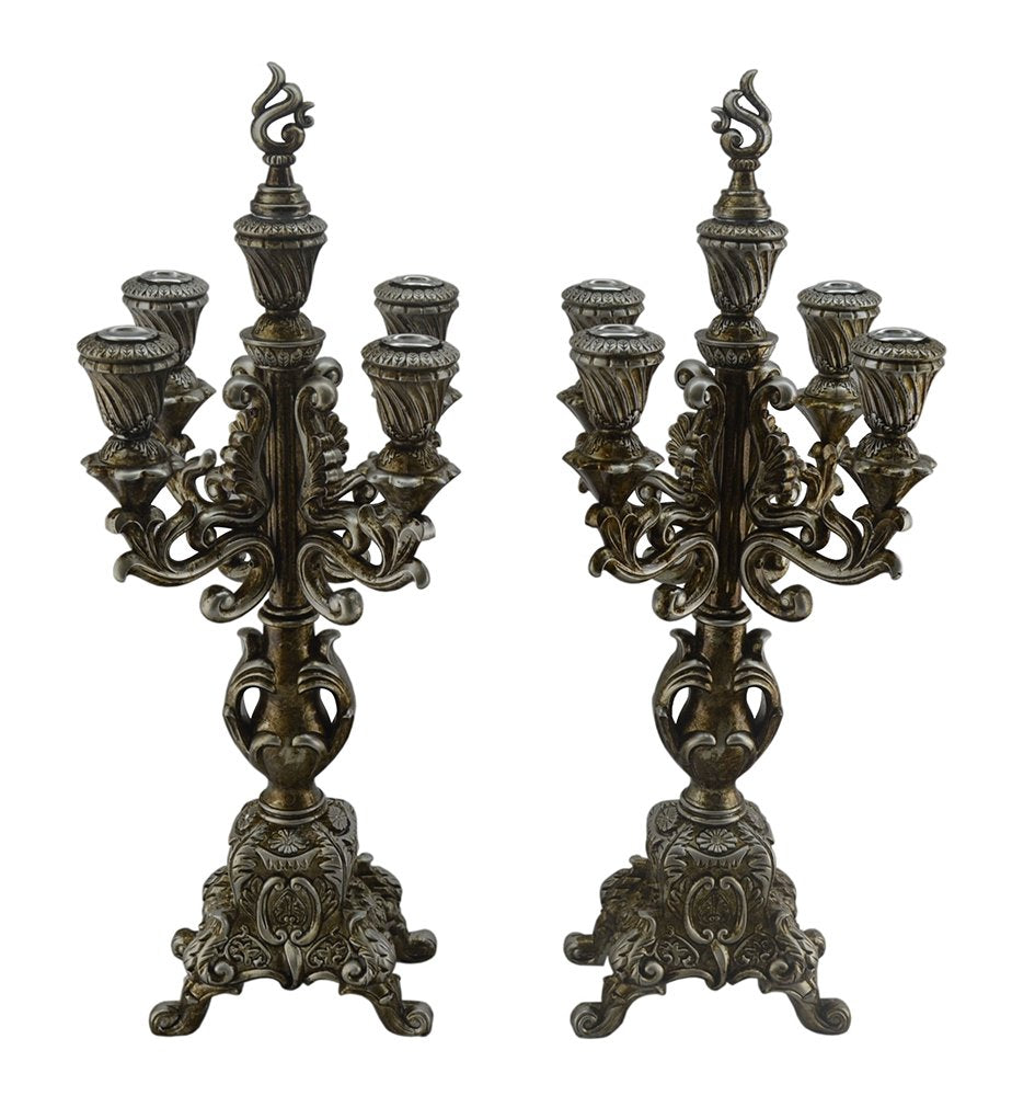 (D) Set of 2 - pc Original Black Silver Baroque Candle Holders 15