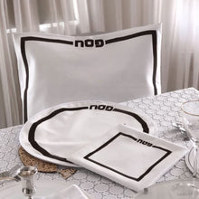 (D) Judaica White Seder Set Classic Design with Towel 3 Pc Table Decor (Black)
