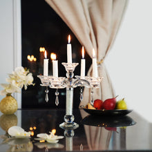 (D) Judaica Crystal Candelabra 5 Arms Glass Medallion Candle Centerpiece