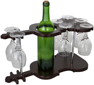 (D) Guitar Shaped Wine Bottle Holder and 7 Glasses Holder, Home Decor & Gift