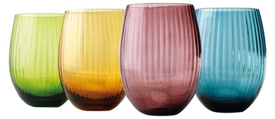 Cellini 14 Oz Multicolor Stemless Wine glasses 4-pc Set, Modern Style Glassware