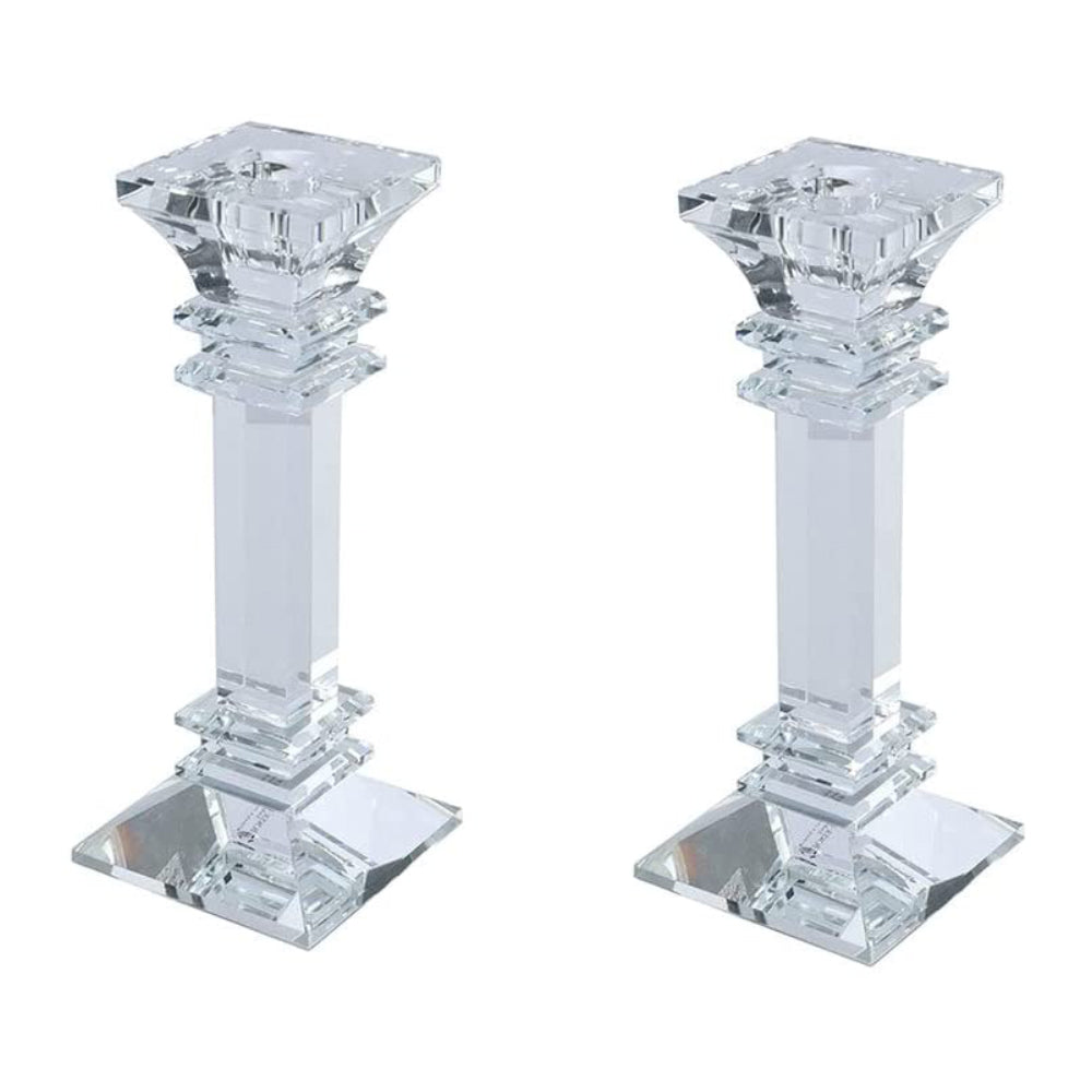 (D) Judaica Set of 2 Crystal Taper Candleholder Clear Modern