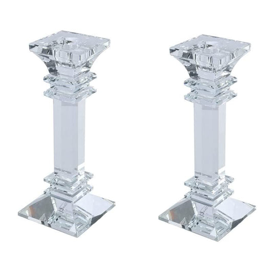 (D) Judaica Set of 2 Crystal Taper Candleholder Clear Modern