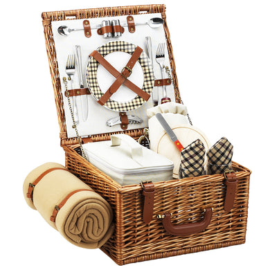 (D) Cheshire Picnic Basket for 2 with Blanket, Equipped for Outdoor (Brown)