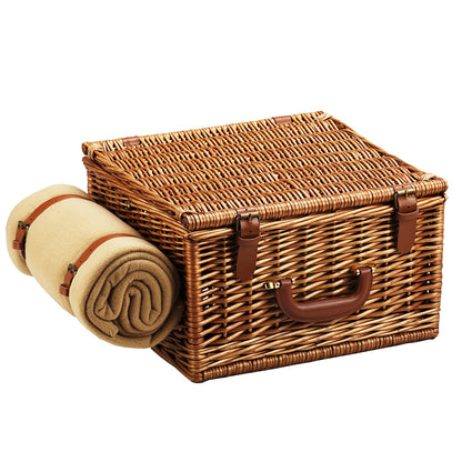 (D) Cheshire Basket for 2, Coffee Set and Blanket, Picnic Backpack Bag (Green)