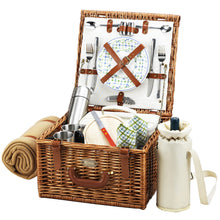 (D) Cheshire Basket for 2, Coffee Set and Blanket, Picnic Backpack Bag (Green)