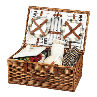 (D) Dorset Picnic Basket for 4, Picnic Backpack Bag for Outdoor (Brown)