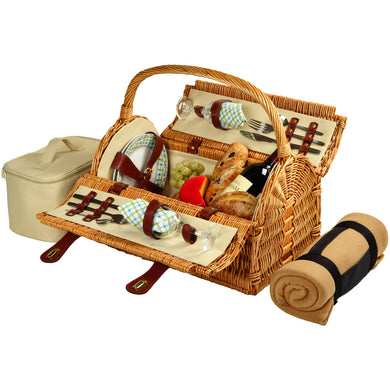 (D) Susy Picnic Basket for 2 with Blanket for Outdoor (Green)