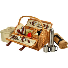 (D) Susy Picnic Basket for 2 with Blanket and Coffee Set for Outdoor (Green Stripes)