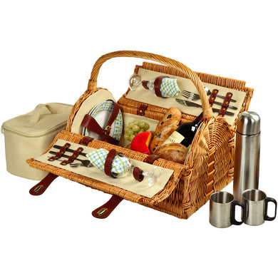 (D) Susy Picnic Basket for 2 with Coffee Set, Bag for Outdoor (Green)