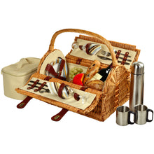 (D) Susy Picnic Basket for 2 with Coffee Set, Bag for Outdoor (Green Stripes)