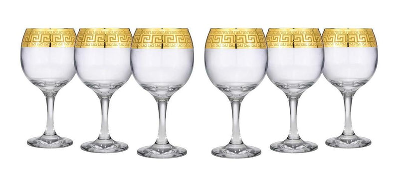 Silver Rimmed Wine Goblets, Set of 6 Lead Crystal Greek Key