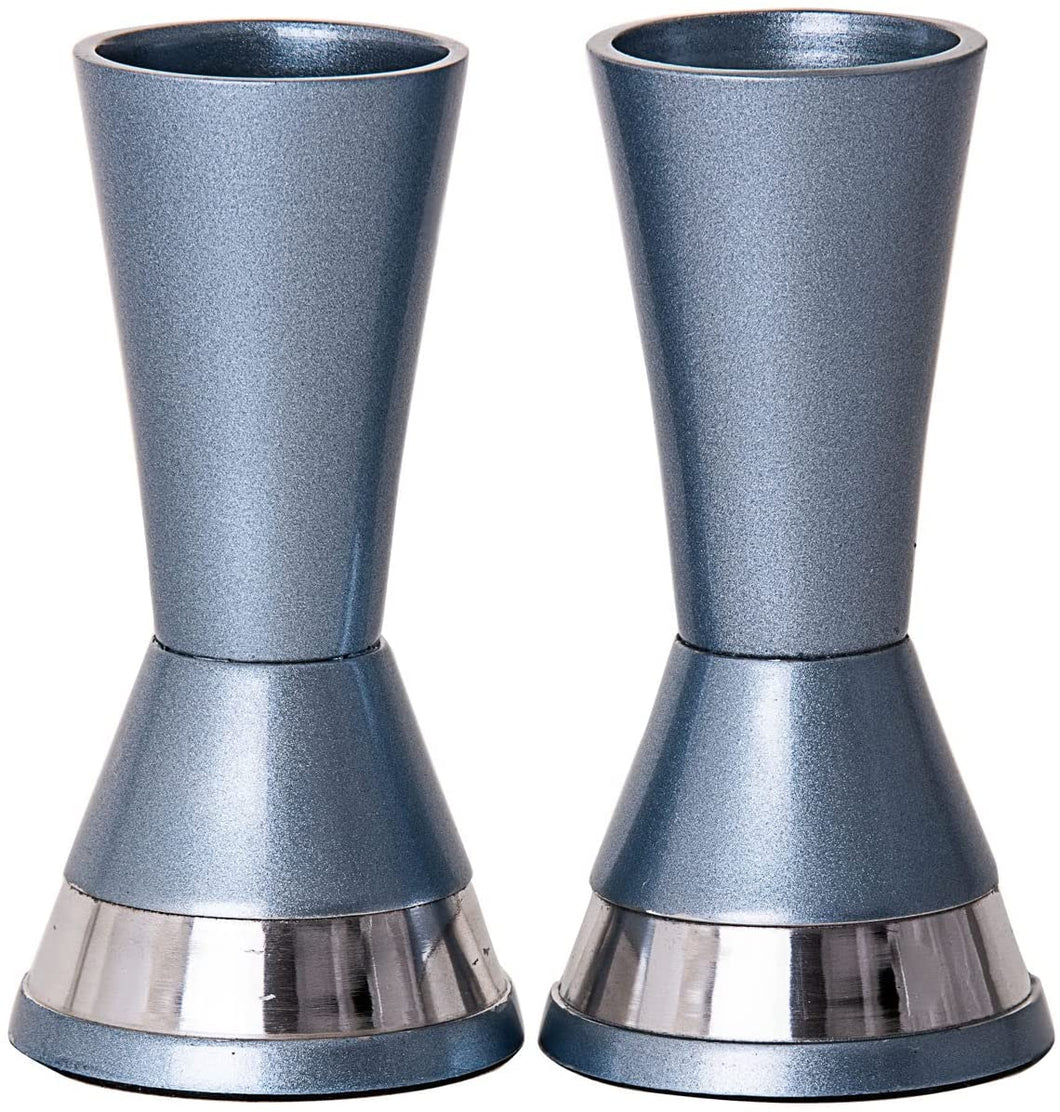 (D) Candle Stick Stainless Steel Metal Blue Pair of Candle Holder 5''