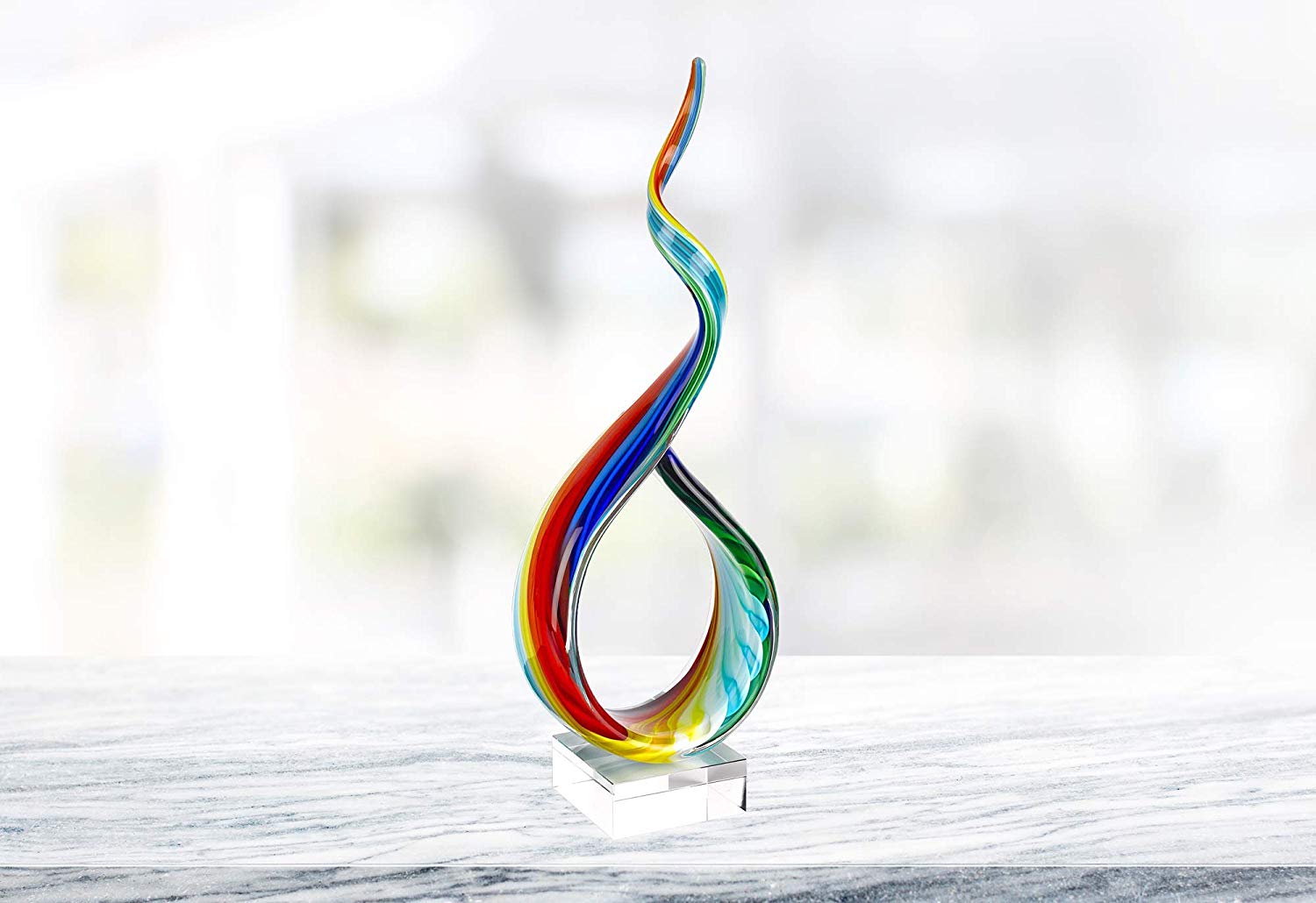 (D) Handcrafted Murano Art Glass Rainbow Ribbon Spectrum Figurine 18" on Base