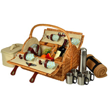 (D) Susy Picnic Basket for 2 with Blanket and Coffee Set for Outdoor (Green)