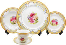 Royalty Porcelain 20-pc Dinner Set 'Pale Roses', Gold Plated Vintage Flower, Premium Dinnerware