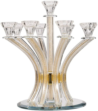 (D) Judaica Crystal Candelabra with Inner Net Design 9 Arms (Gold)
