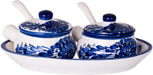 (D) Judaica Condiment set Bowl and Tray in Blue and White Ceramic 4x6x3''