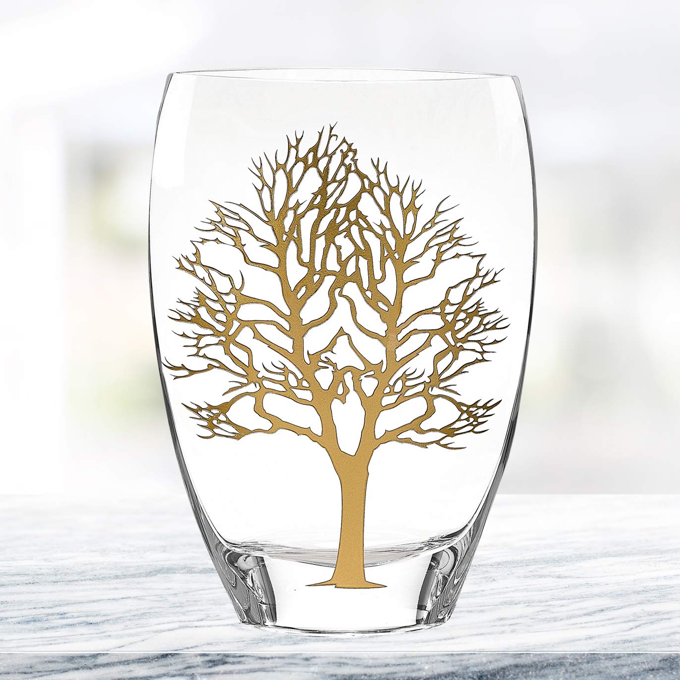 (D) Handcrafted 'Gold Tree of Life' Decorative Crystal Flower Vase 12" (Gold)