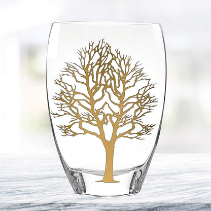 (D) Handcrafted 'Gold Tree of Life' Decorative Crystal Flower Vase 12" (Gold)
