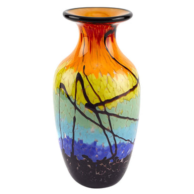 (D) Allura Murano Art Rainbow-Colored Glass Decorative Urn Flower Vase 10.5