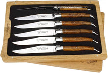 (D) Vintage Handcrafted 6-Piece Steak Cutlery Set (Teak Burl Wood Handles)