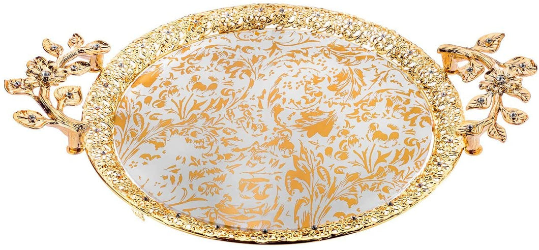Oval Serving Tray 1Pc Gold Floral Ornament 16