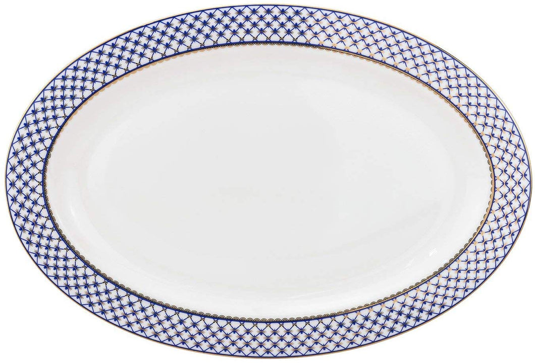 Royalty Porcelain Oval Serving Platter 14 Inch Lomonosov, Cobalt Blue 24K Gold