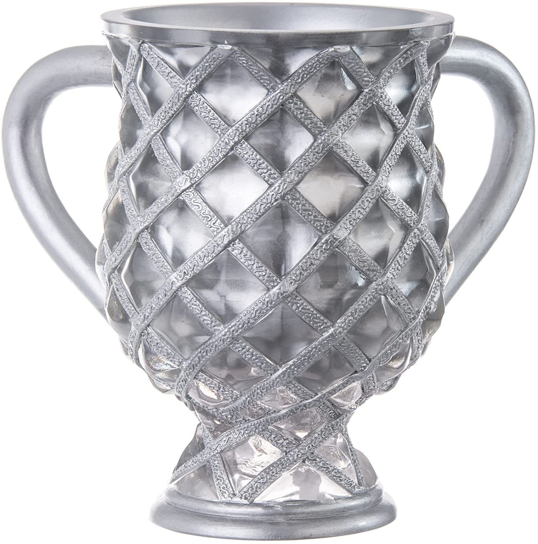 (D) Judaica Diamond Wash Cup Vase with 2 Handles 6.5 H'' (Silver)