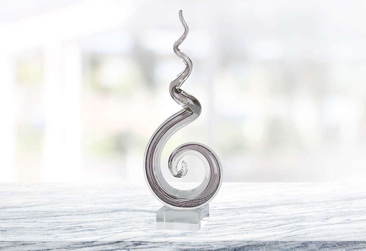 (D) Handcrafted Murano Art Silver Glass Spiral Spectrum Figurine 20" on Base