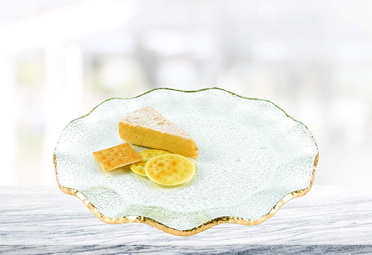 (D) Handcrafted 'Goldedge' 13" Round Serving Platter with Gold Rim